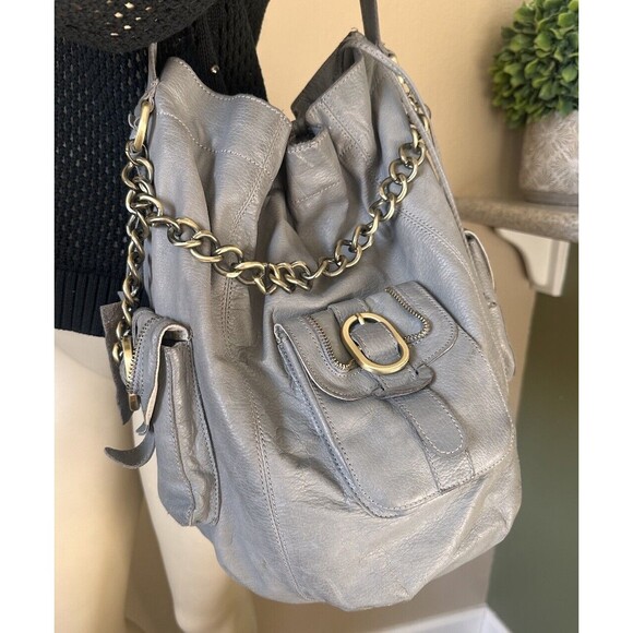 Rough Roses Handbags - Rough Roses Bucket Bag Purse Gray 100% Leather Elegant‎ Handbag Casual Chains